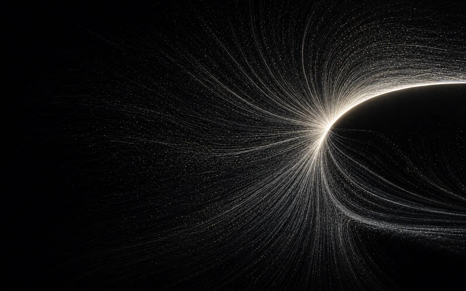 Silver filaments forming a luminous field on a black background